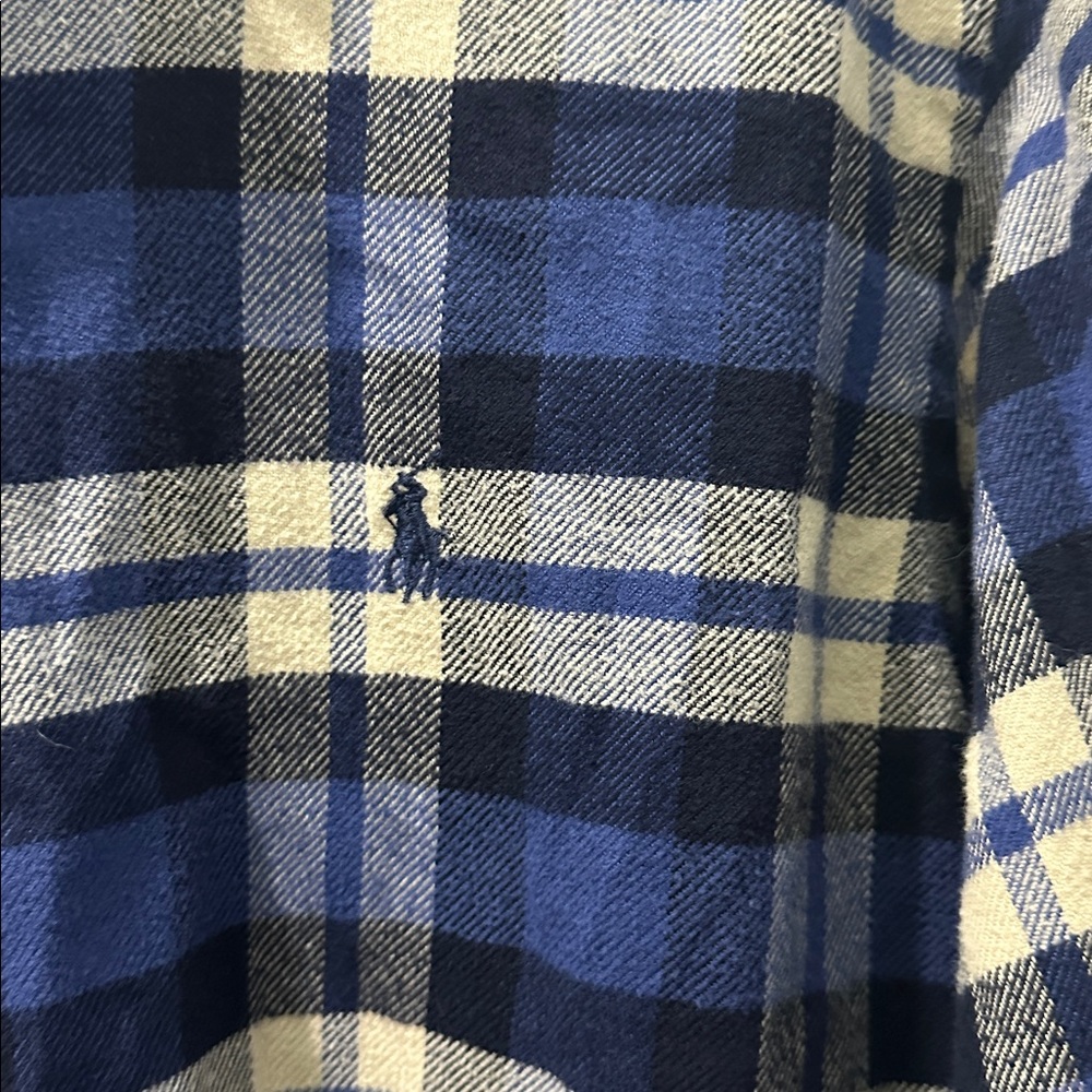 Polo Ralph Lauren‎ Shirt Mens Medium Blue Gray Plaid Flannel Button Up Preppy - Picture 7 of 7
